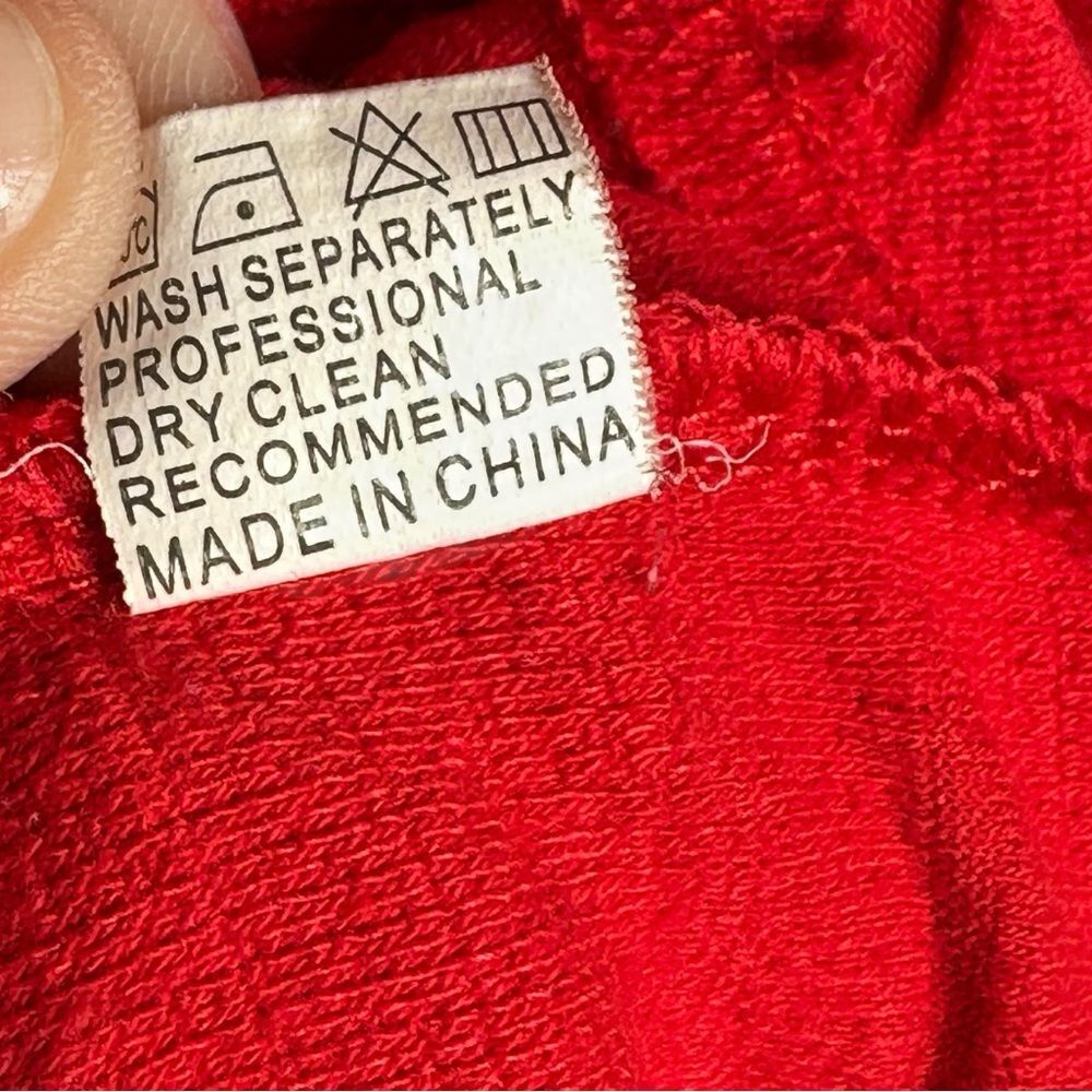Balmain Paris 100% Cotton Solid Red Long Sleeve Distressed Crew Sweater Size XXL - Picture 5 of 7